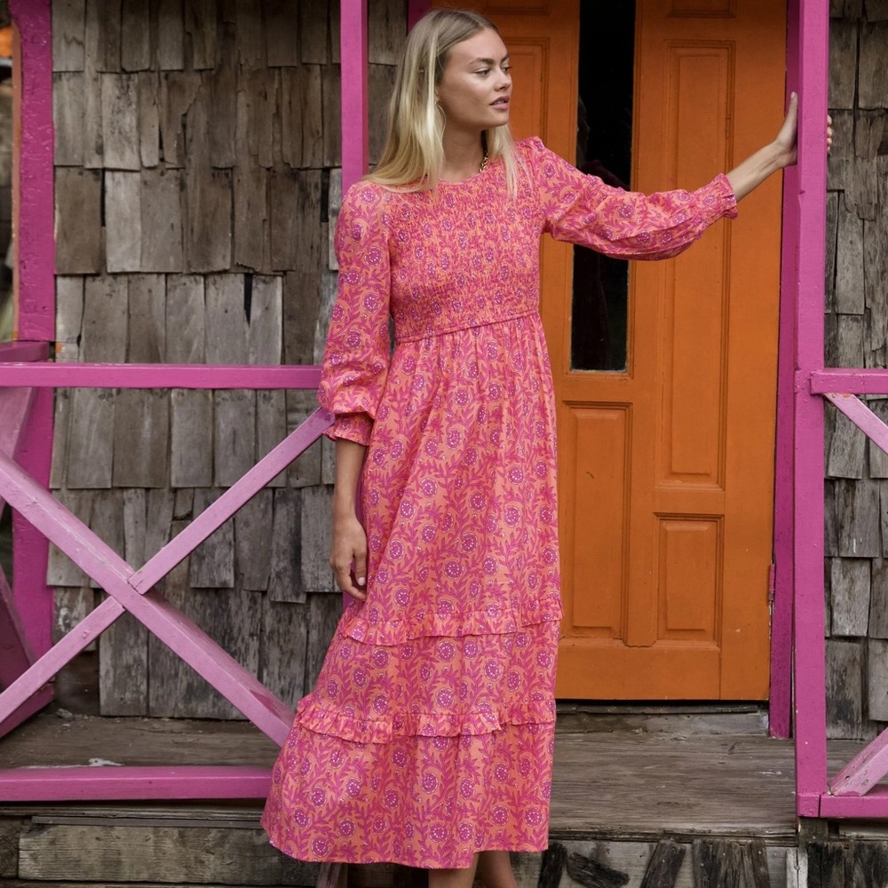 Pink City Prints Isabel Dress in Peach Carnation